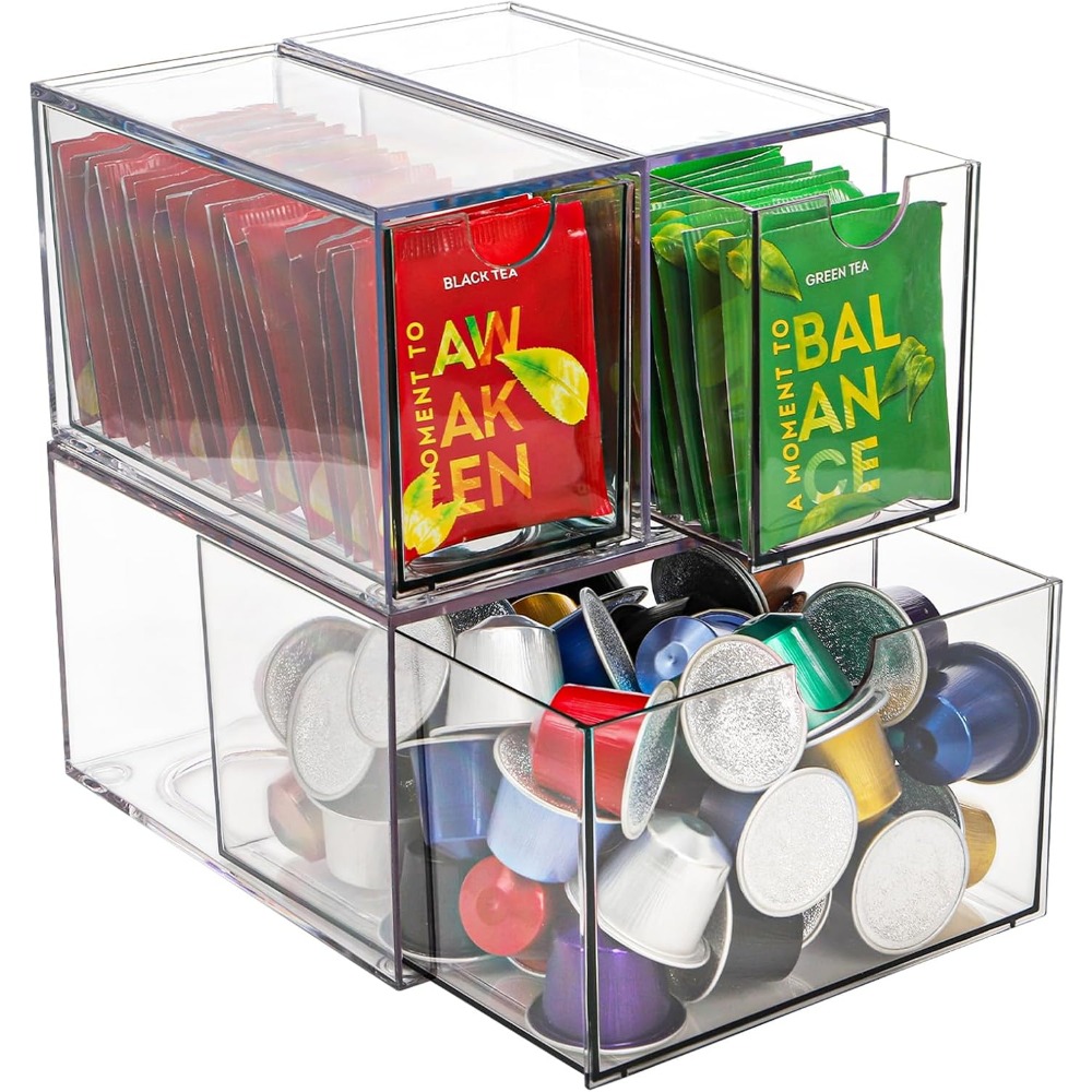 Coffee Tea Drawer Organizer - Organizzatore in Acrilico Trasparente per Capsule
