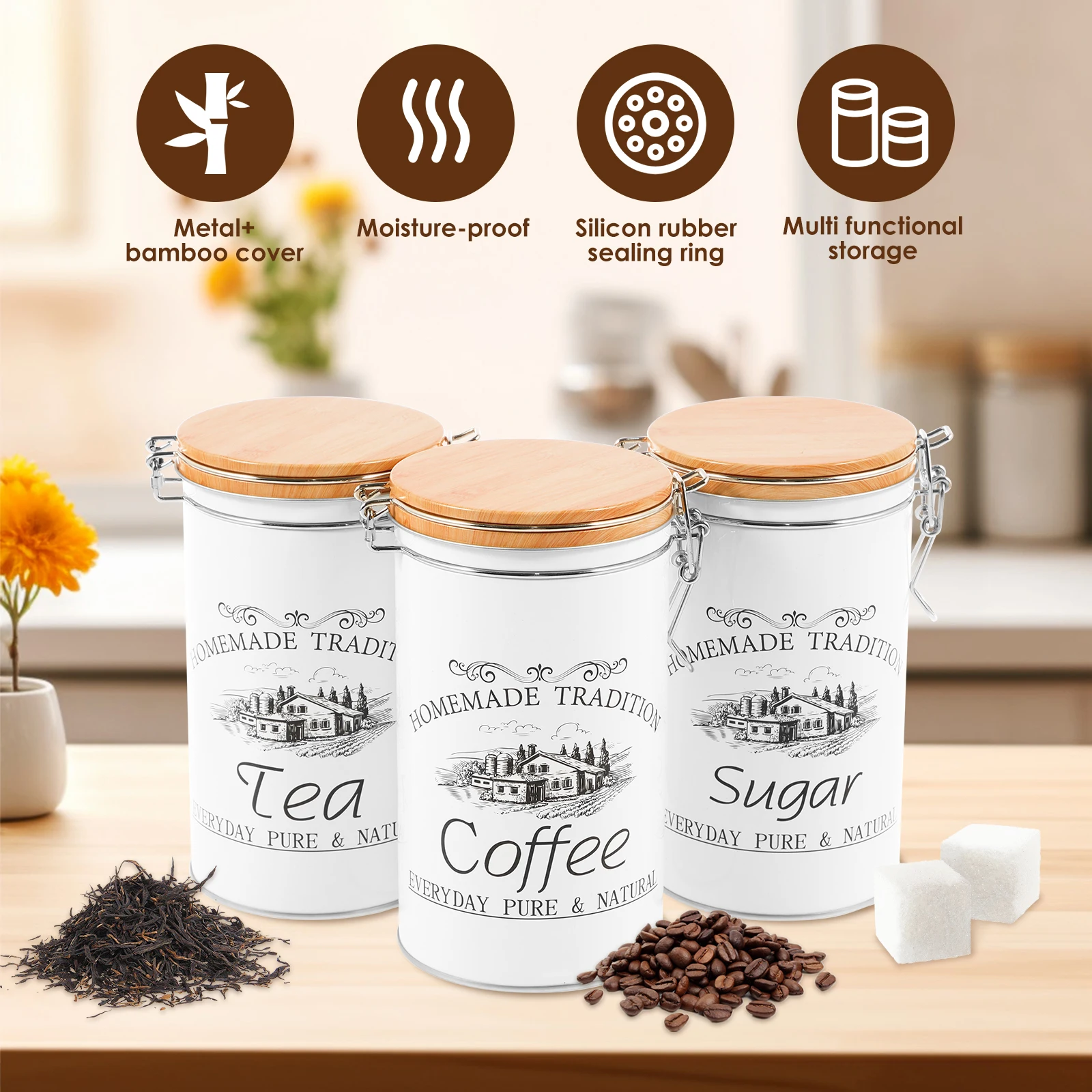 Set di 3 Barattoli in Metallo  - Coffee Tea Sugar Container Set recensione e prezzo